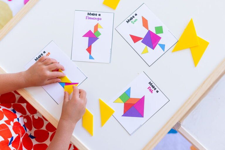 students making art with shapes during math stations | Lucky Learning with Molly Lynch