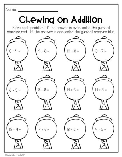 chewing on addition common core math worksheets for 1st grade | Lucky Learning with Molly Lynch