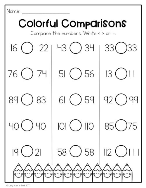 math worksheets for 1st graders comparisons | Lucky Learning with Molly Lynch